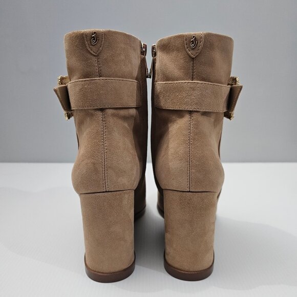 NEW Sam Edelman Weslie Ankle Bootie Womens 7 Tan Suede Wedge Pointed Toe Buckle - Picture 7 of 13